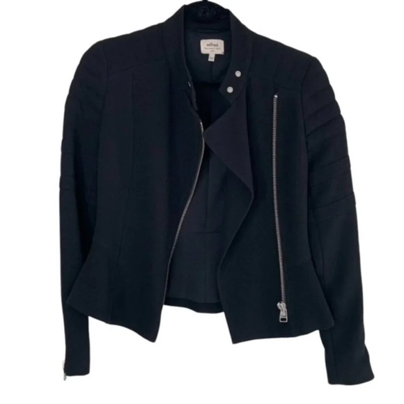 Aritzia Wilfred Moto Biker Crepe Blazer Jacket Zippers Zip up Black Size 0 - Picture 1 of 14